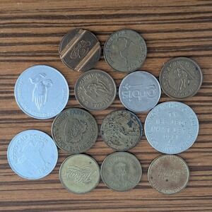 Vtg Token Lot 13pc Knotts Berry Farm 1948 Hoods Calf Dollar Gettone Telefonico